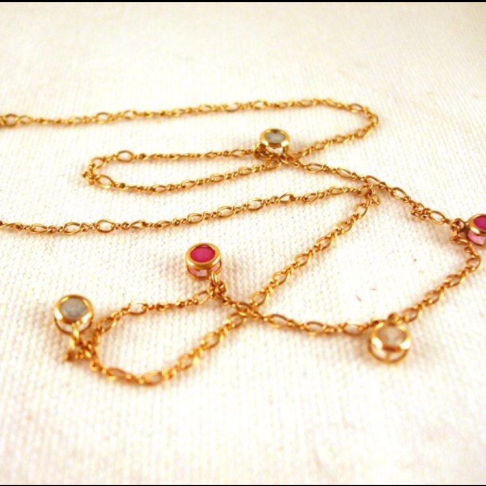 Vintage 14k gold Figaro ruby station chain necklace solid gold No offers!